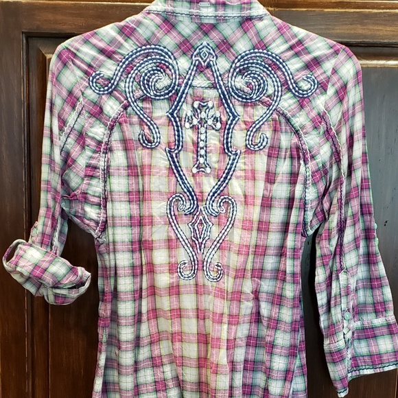 Roar Tops - Roar, ladies button up, pink plaid